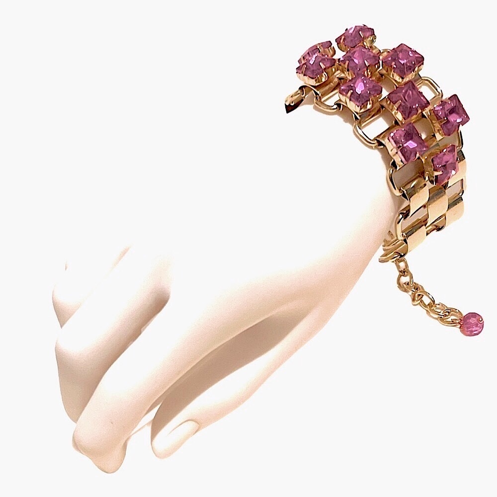 Crystal Cubes Adjustable Fashion Bracelet Gold/Pink